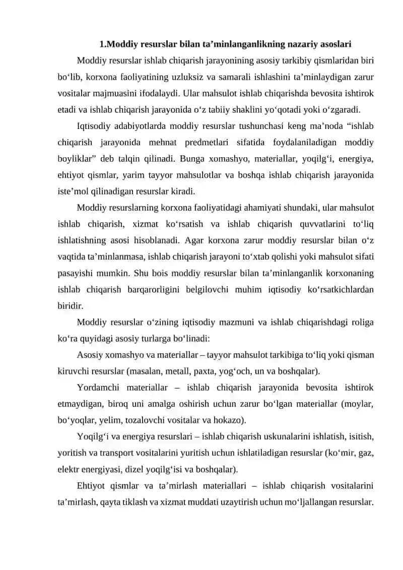 MODDIY RESURLAR BILAN  TAMINLANGANLIK VA ULARDAN FOYDALANISH SAMARADORLIGINI XARAKTERLOVCHI KO'RSATKICHLAR TAHLILI 2