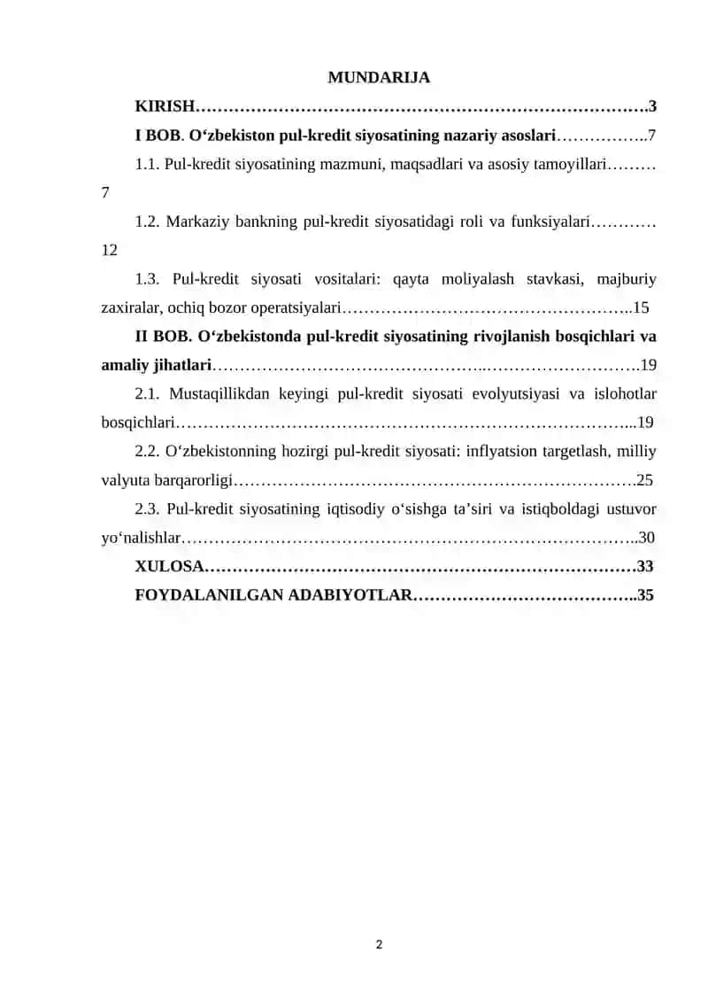 Oʻzbekistonda pul kridit siyosatining oʻziga xos siyosati 2