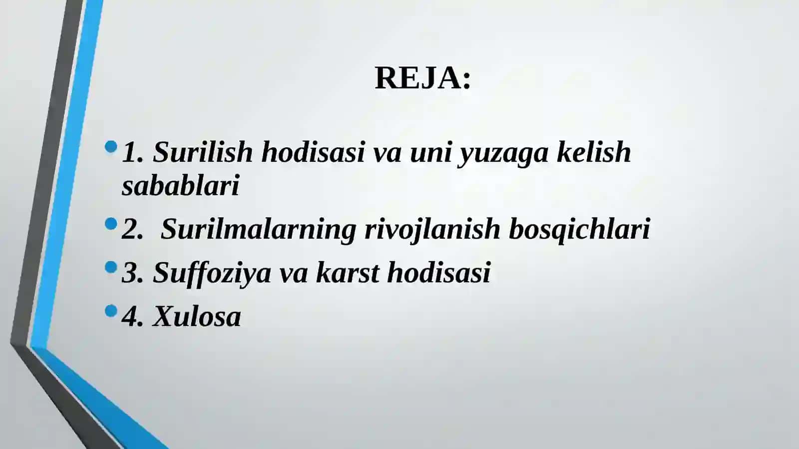 Injener-geologik qidiruv ishlarining tarkibi va hajmi.Surilishhodisasi 2