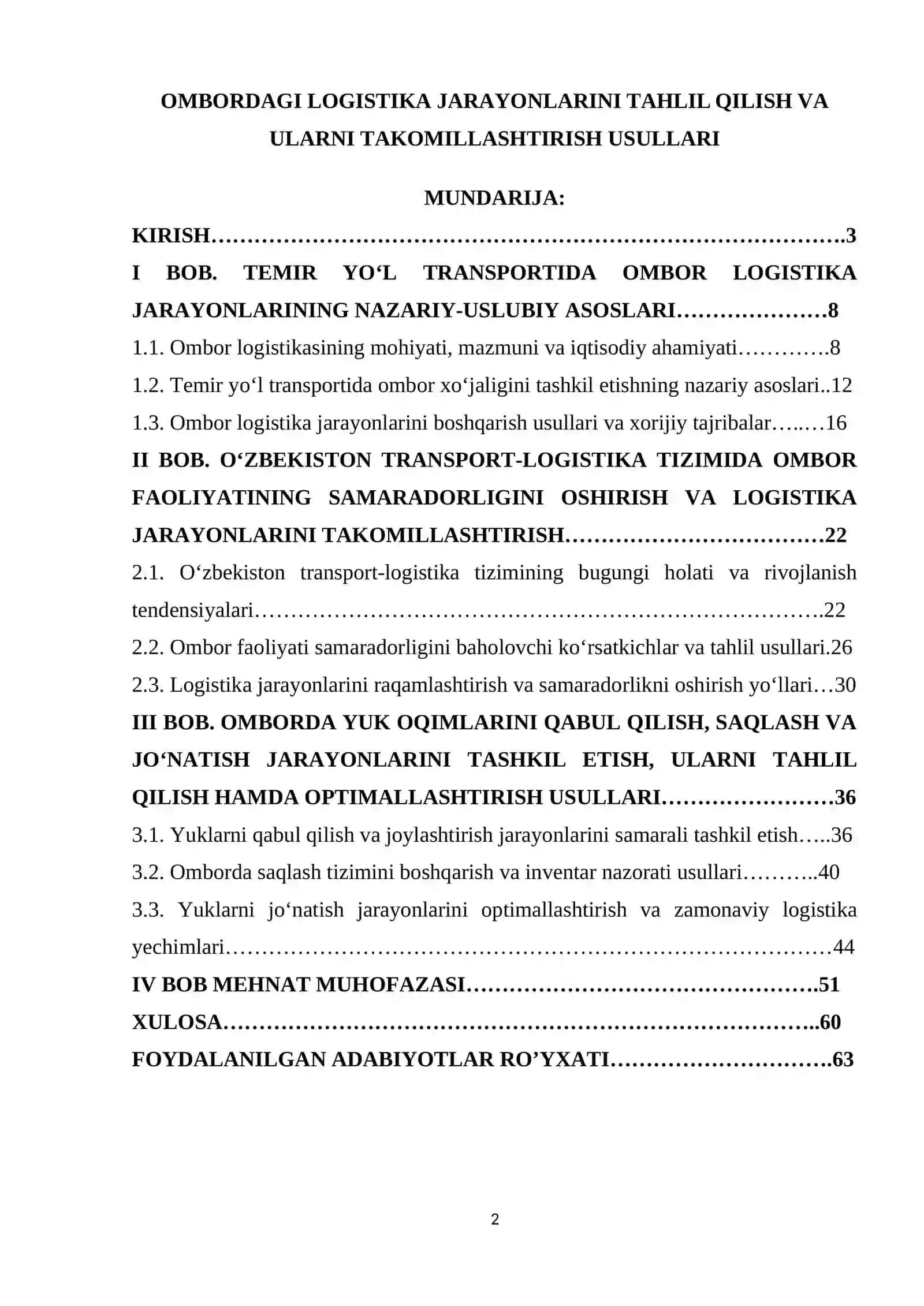 ОMBОRDАGI LОGISTIKА JАRАYОNLАRINI TАHLIL QILISH VА ULАRNI TАKОMILLАSHTIRISH USULLАRI 2