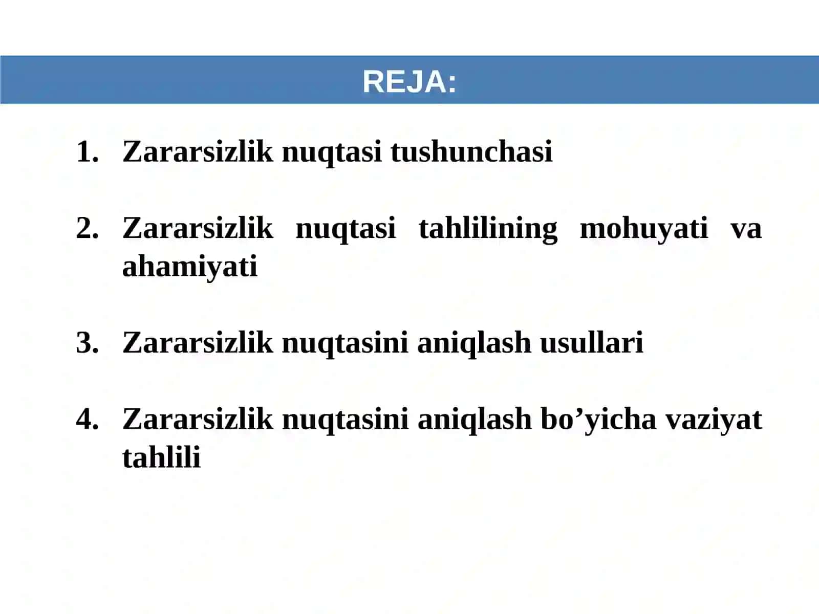 Zararsizlik nuqtasi tahlili 2