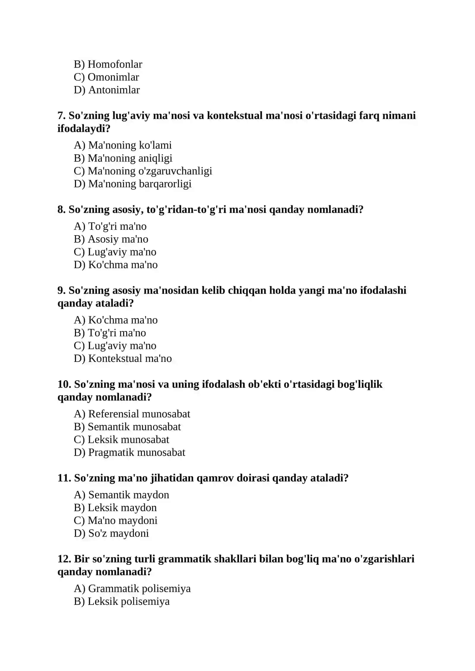 TEST SAVOLLARI 2