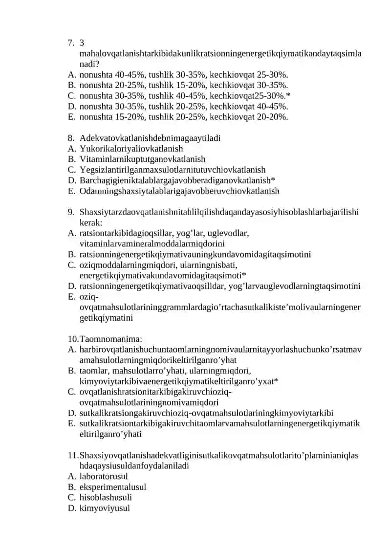GIGIENAEKOLOGIYABILAN, HGFANIDAN 1TAJAVOBLITESTLAR 2