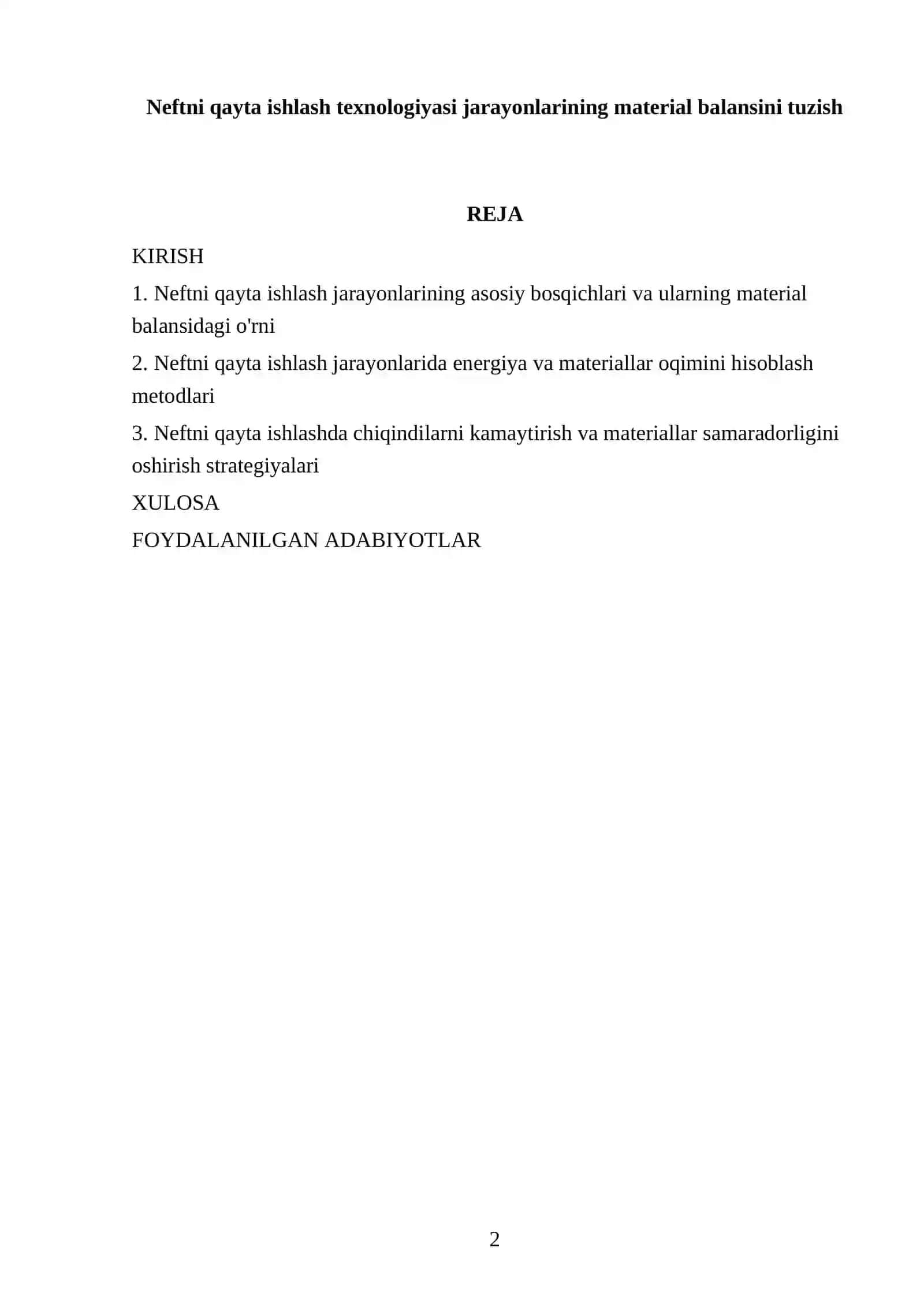 Neftni qayta ishlash texnologiyasi jarayonlarining material balansini tuzish 2