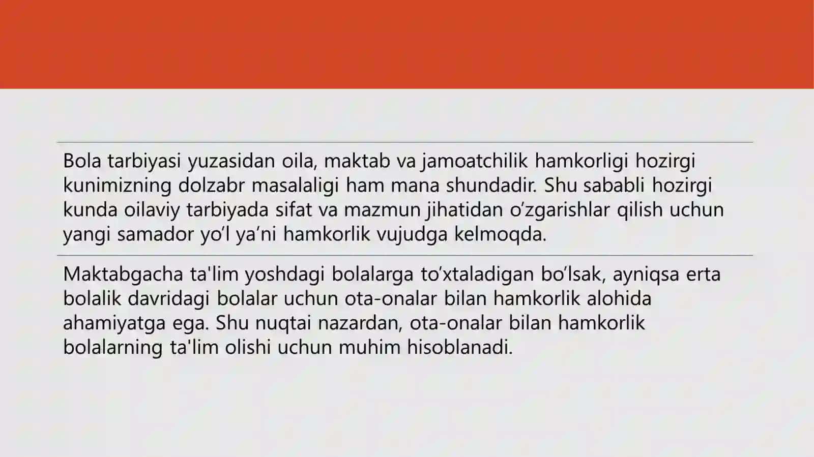 Maktabgacha ta’lim tashkiloti va oilaning o’zaro hamkorligi 2
