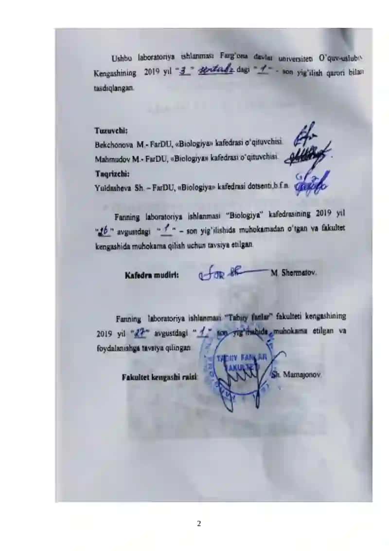 Biologiya laboratoriya mashg'ulotlari 2