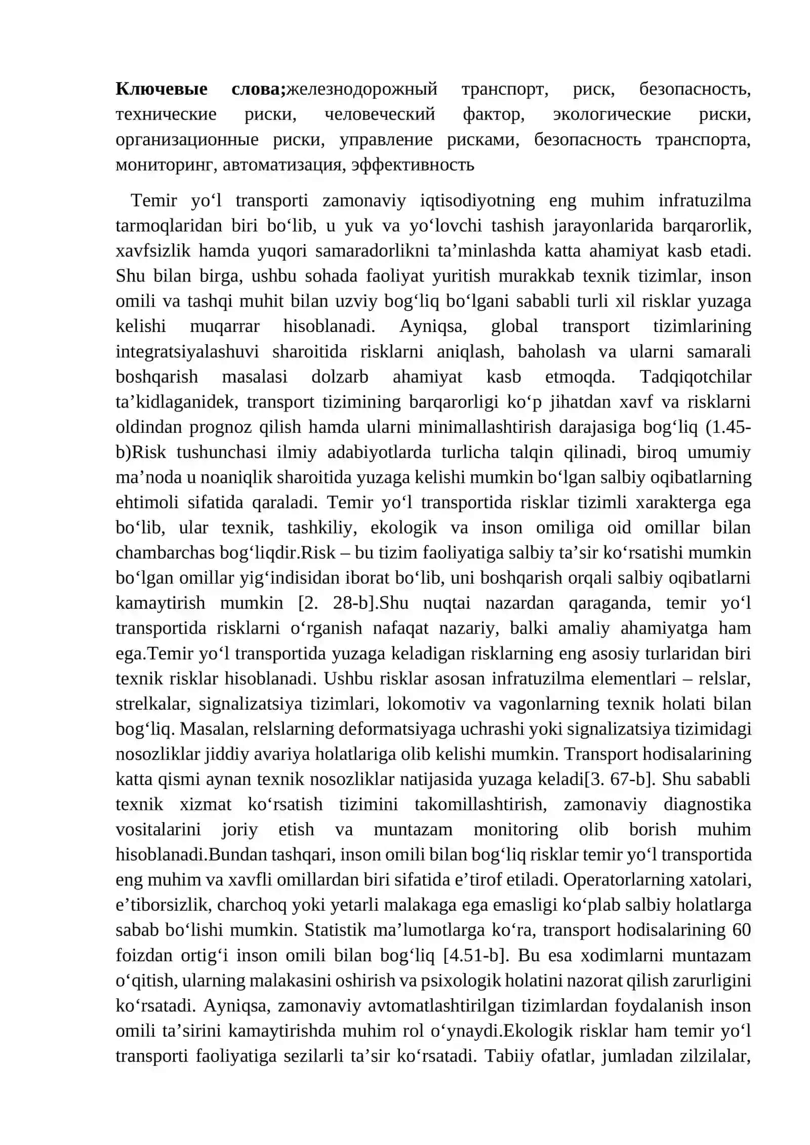 TEMIR YO‘L TRANSPORTI SOHASIDA YUZAGA KELADIGAN RISKLAR VA ULARNI BARTARAF ETISH YO‘LLARI 2