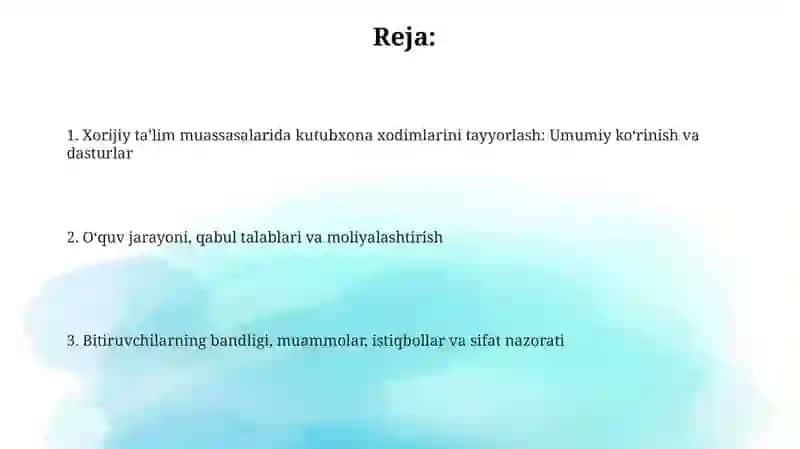 Kutubxonachi kadrlar tayyorlaydigan xorijiy ta'lim muassasalari 2