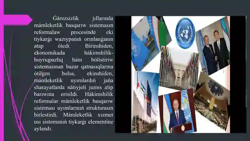 G'arezsizlik jillarinda mamleket basqariw sistemasinda amelge asirilg'an reformalar 2