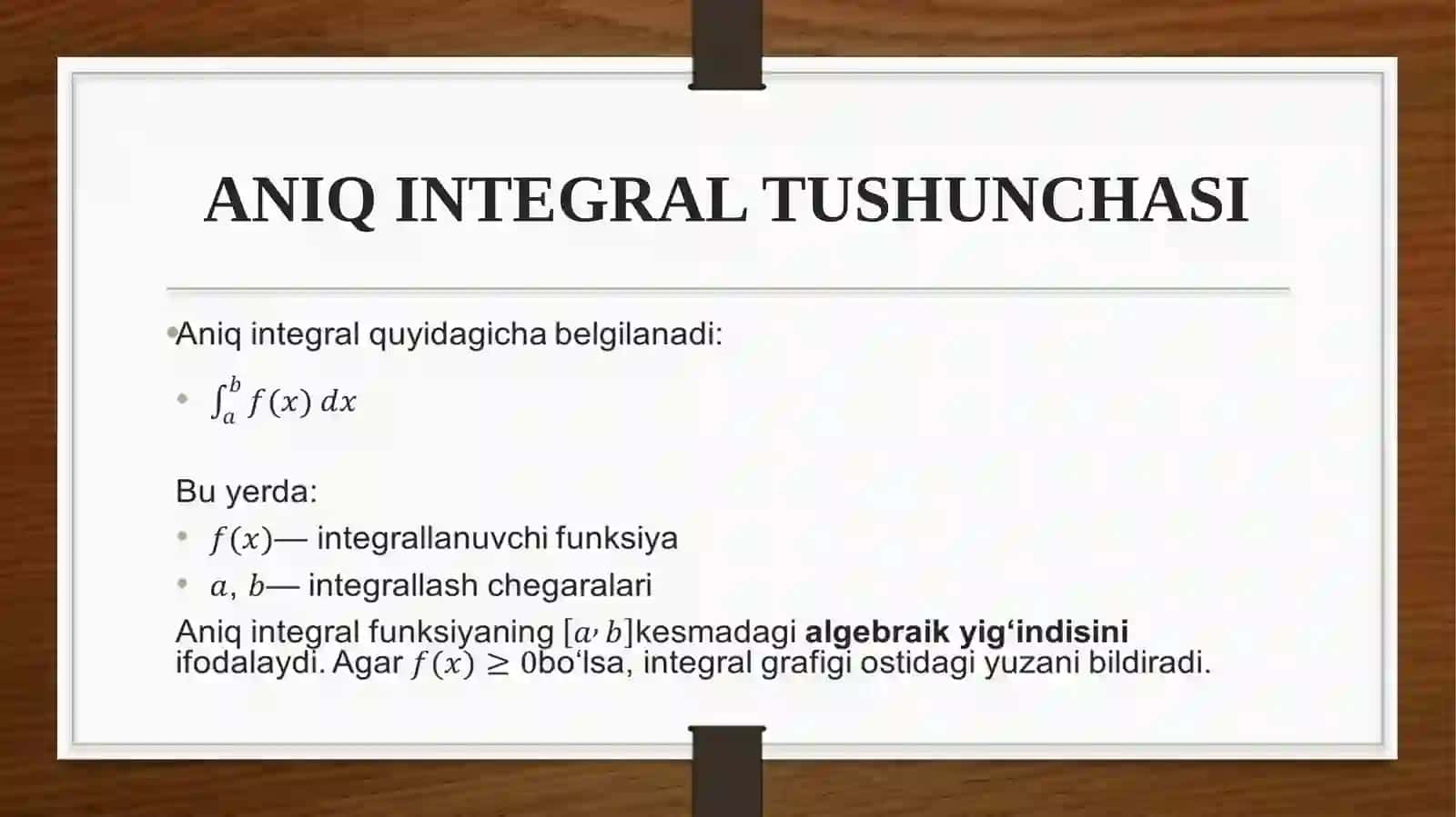 Integrallanuvchifunksiyalar sinfi va integralning asosiy xossalari 2