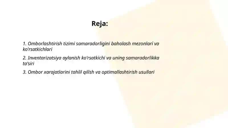 Omborlashtirish tizimi faoliyatining samaradorligini aniqlash 2