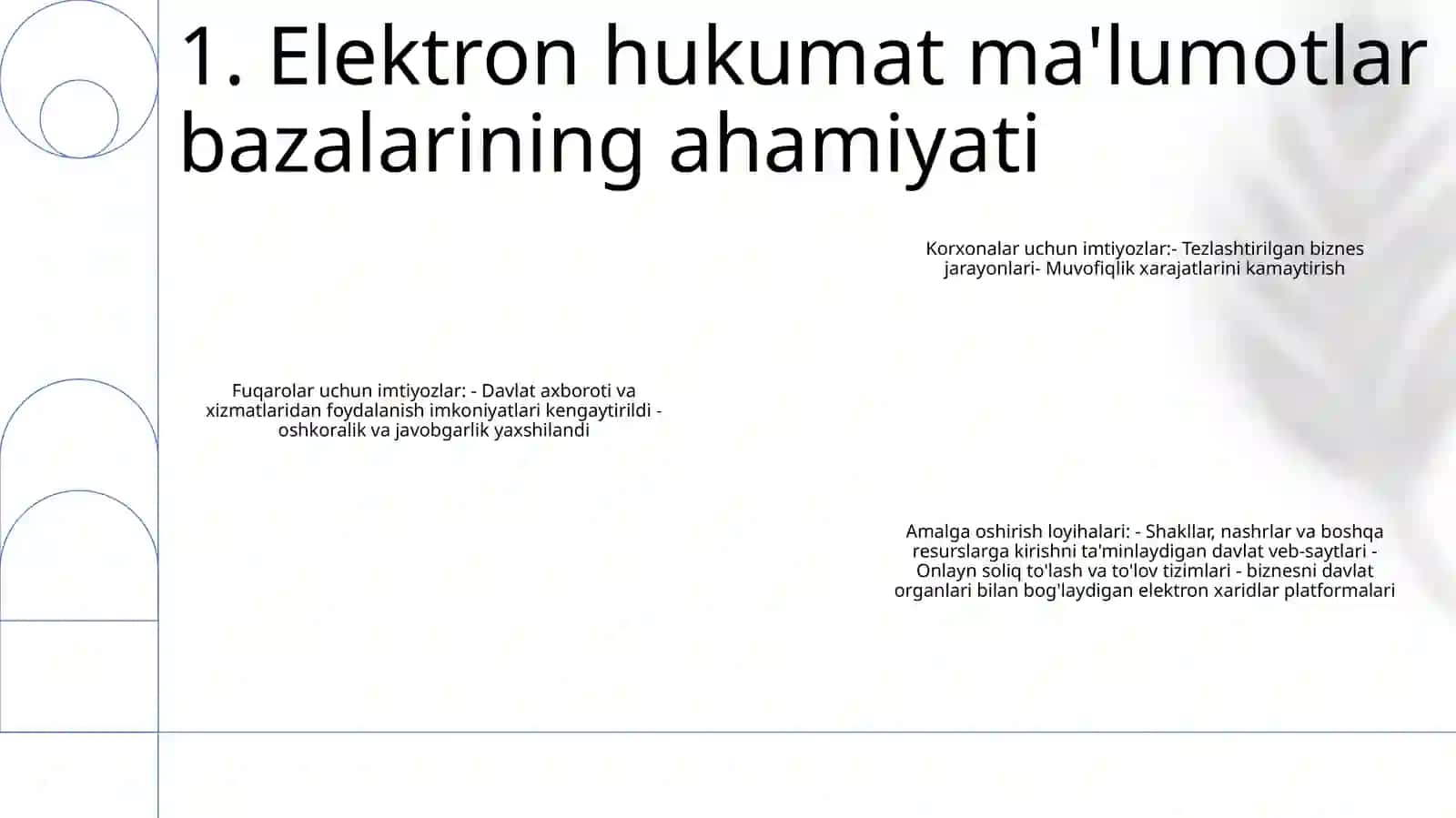 Elektron Hukumatning Malumotlar Bazalarini Yaratish BoʼYicha Asosiy Loyihalar 2