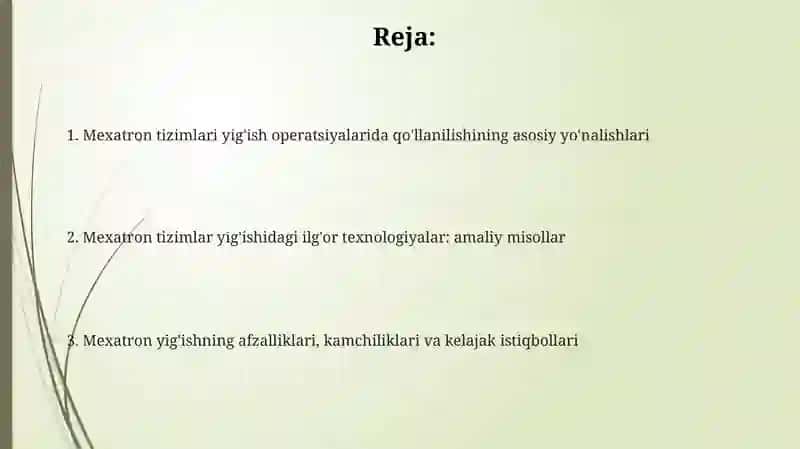 Mexatronik tizimlarini yigʻish operatsiyalarida qo‘llash 2