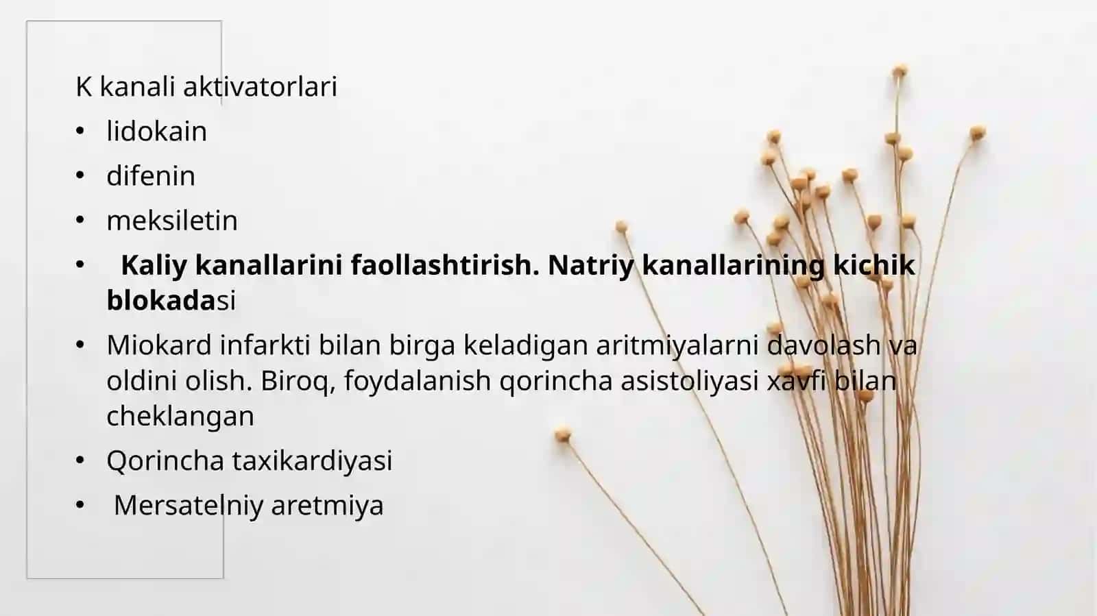 Yurakning impuls o'tkazish sistemasi. Antiaritmik dorivo sitalar tasnifi 2