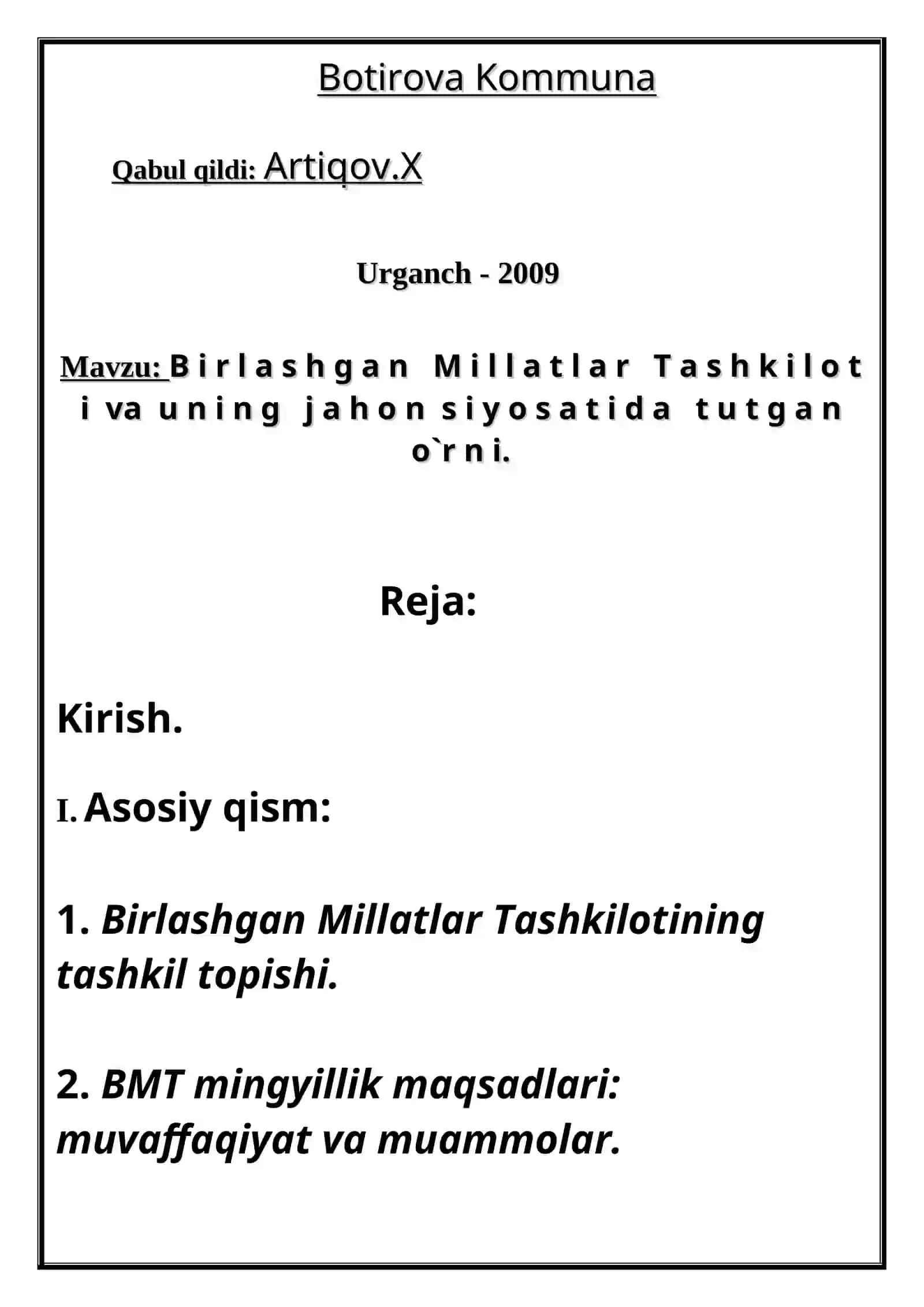 Birlashgan Millatlar Tashkiloti va uning jahon siyosati 2