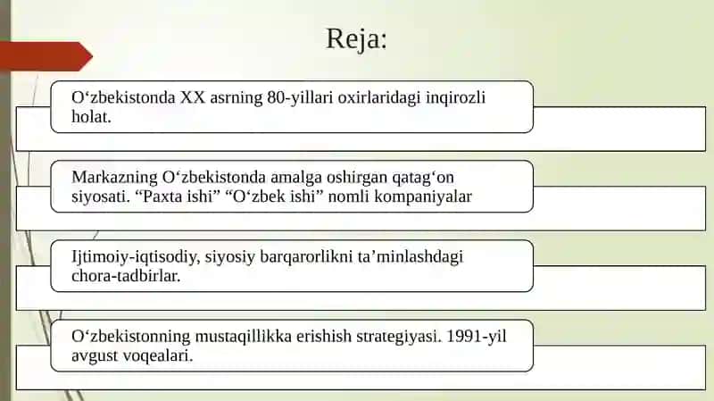 Mustaqillikka erishish arafasida Oʻzbekistondagi ijtimoiy-siyosiy jarayonlar 2