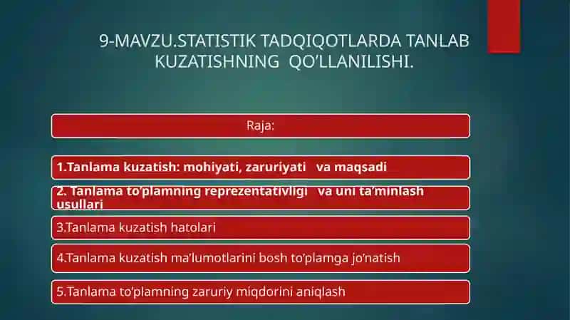STATISTIKTADQIQOTLARDA TANLAB KUZATISHNING QO’LLANILISHI 2