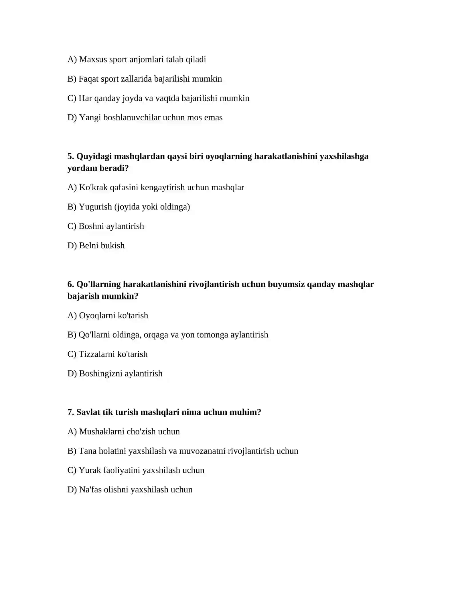 Maxsus harakat tayyorgarligi, maxsus texnik tayyorgarlik. Buyumsiz bajariladigan mashqlar 2
