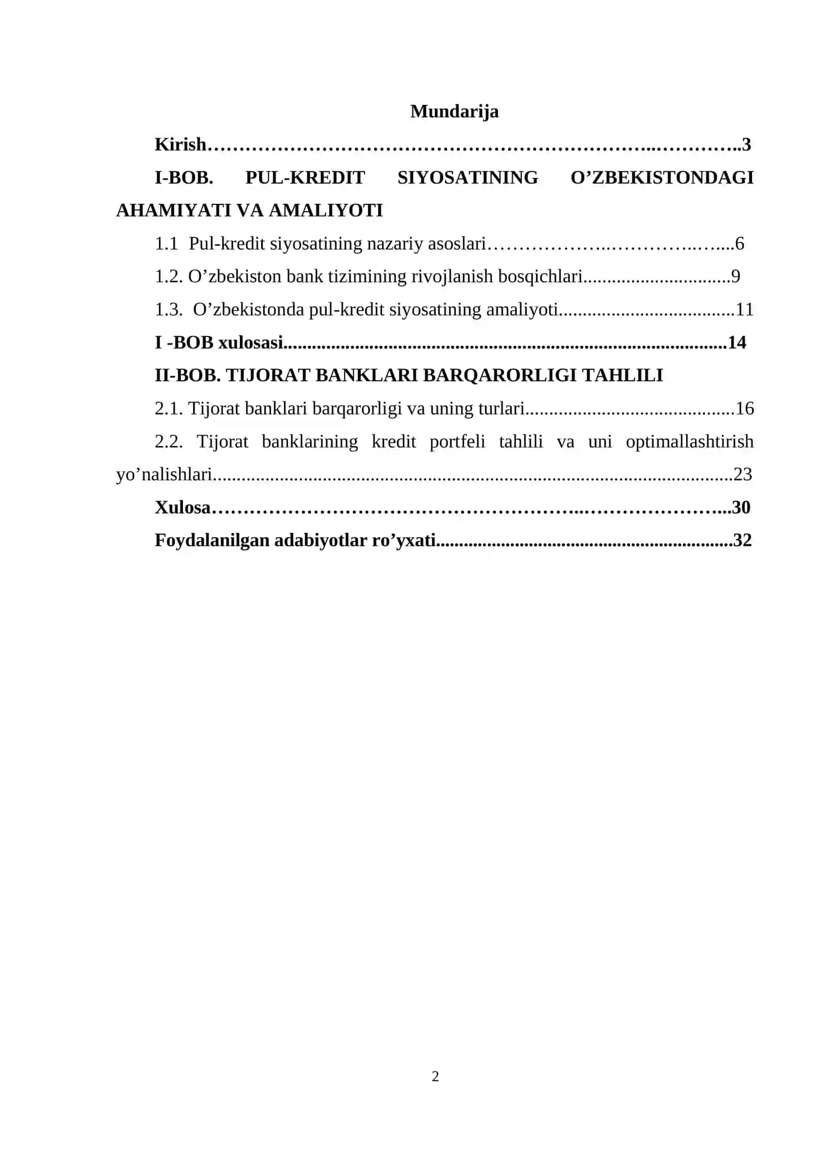 O’zbekiston Respublikasi kredit tizimi barqarorligini ta’minlash yo’llari 2