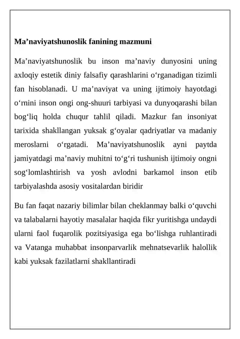 Ma’naviyatshunoslik fani maqsad va vazifalari 2
