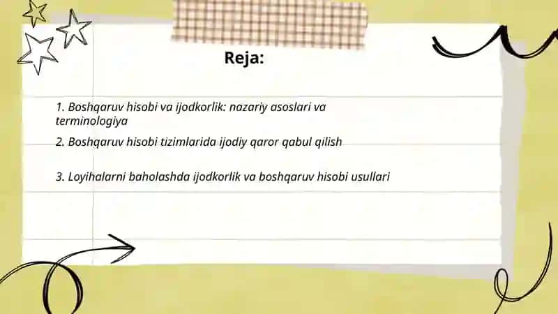 Boshqaruv hisobi va ijodkorlik 2