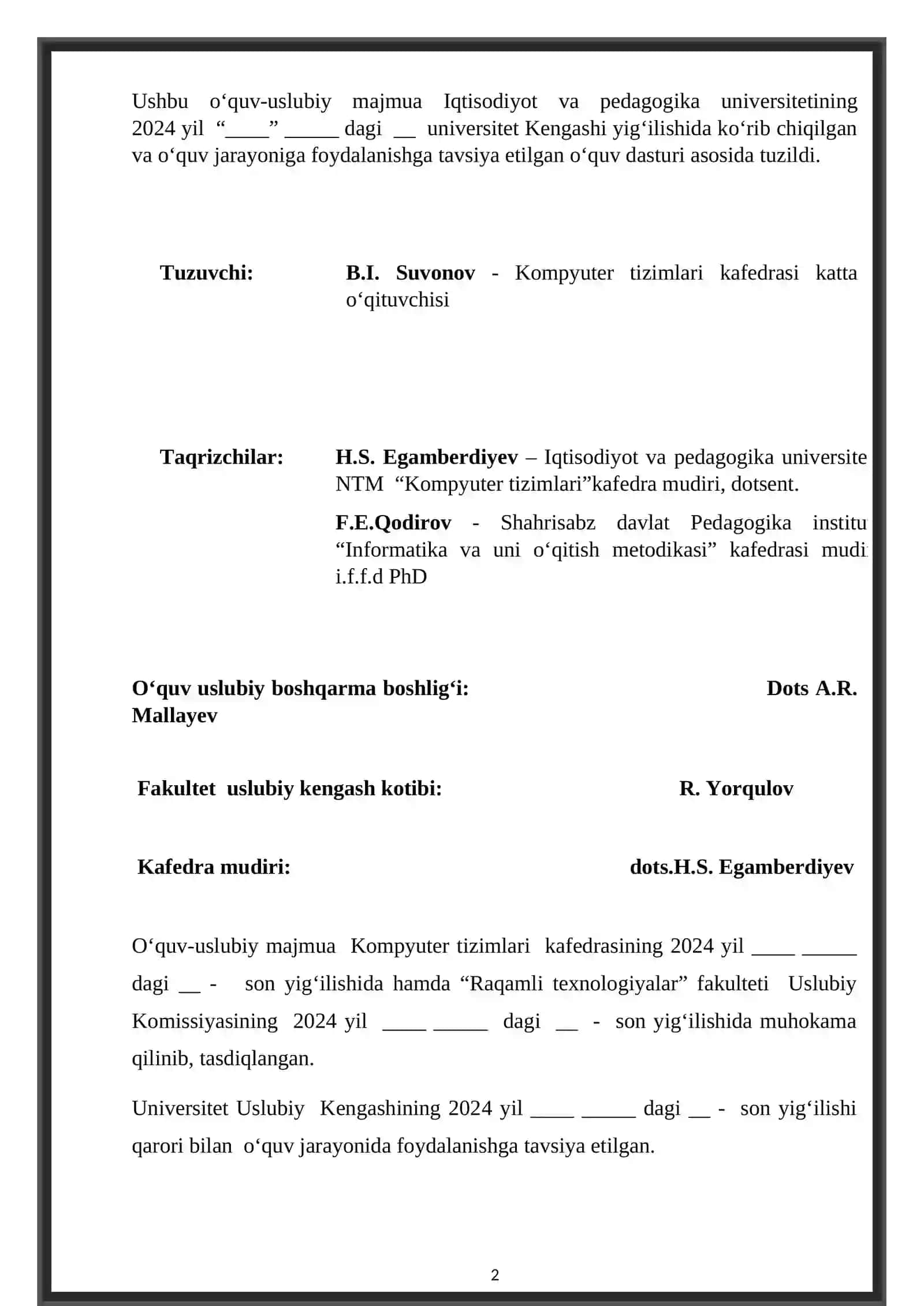 RAQAMLI SXEMOTEXNIKA FANIDAN OʻQUV-USLUBIY MAJMUA 2