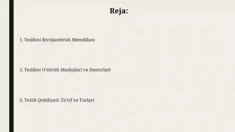 Tezlikni Rivojlantirish Metodikasi 2