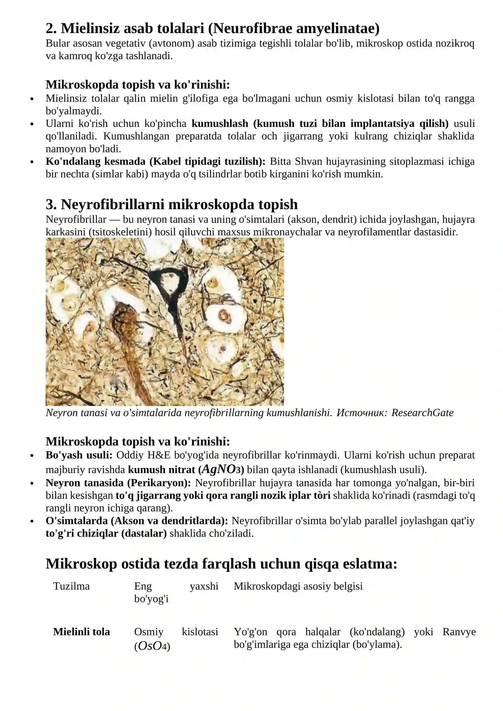 Neyrofibrillar mielinli va mielinsiz tolalarni mikroskopda topish tuzilishi 2