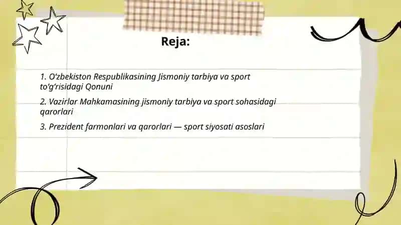 Jismoniy tarbiya va sport to'g'risidagi me'yoriy hujjatlar 2