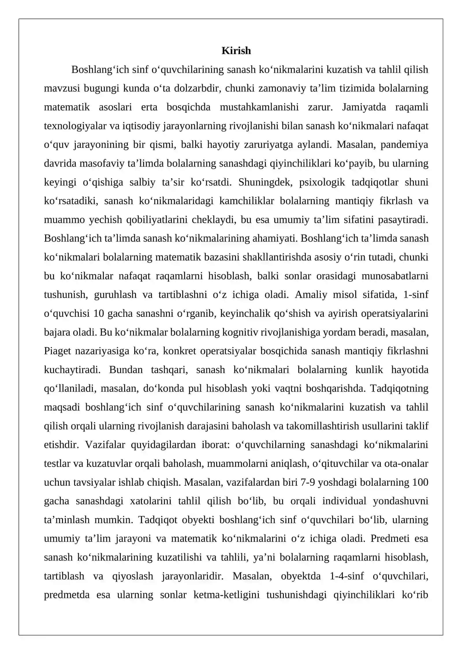 Boshlang‘ich sinf o‘quvchilarining sanash ko‘nikmalarini kuzatish va tahlil qilish 2