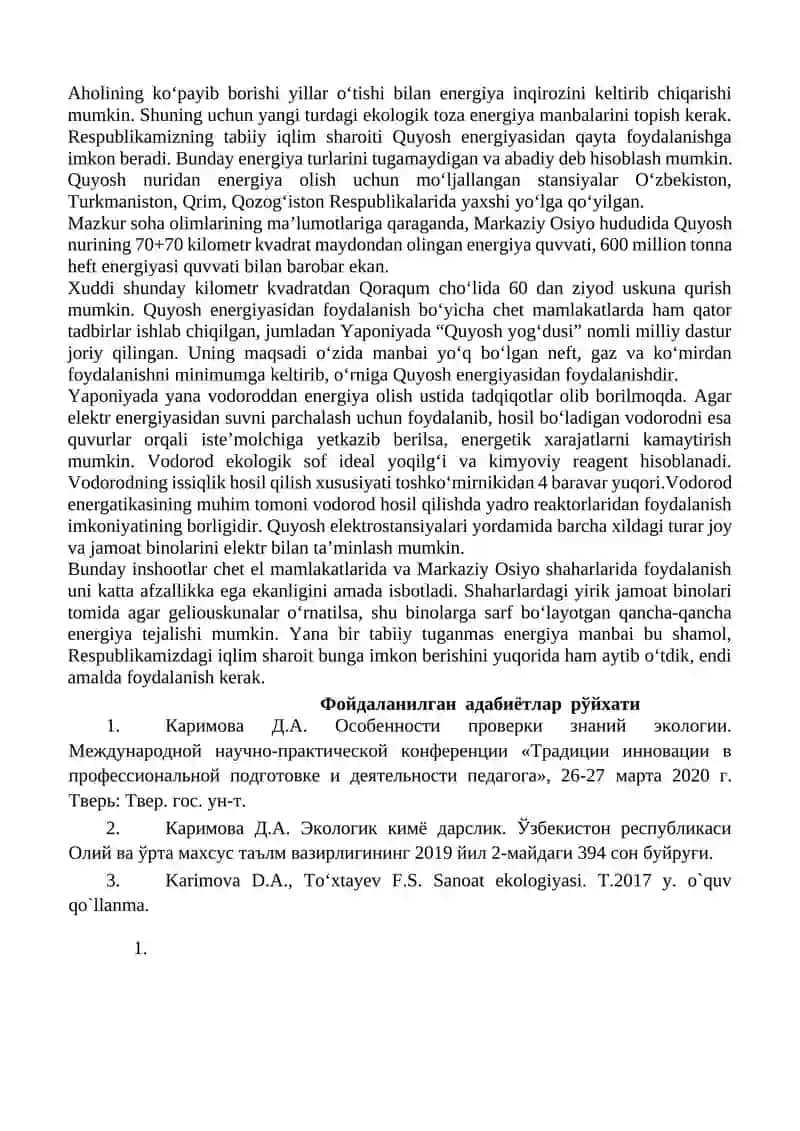 ENERGETIKA TIZIMI VA ATROF-MUHIT EKOLOGIYASI MUAMMOLARI KAMAYTIRISH CHORALARI 2