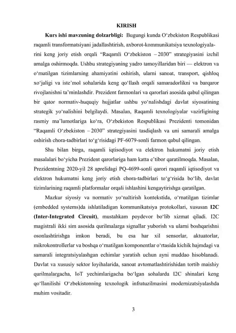 O‘RNATILGAN TIZIMLARDA I2C SHINALARINING QO‘LLANILISHI 2