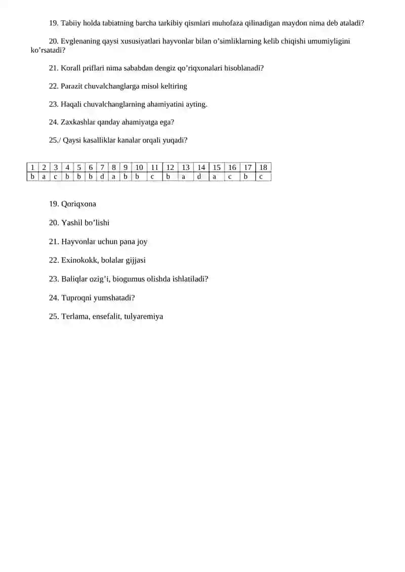 7-sinf zoologiyadan Bilimlar bellashuvi 2