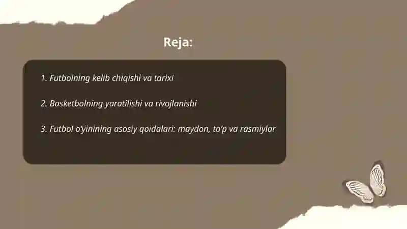 Futbol va basketbol sport turlari tarixi oʻyin qoidalari 2