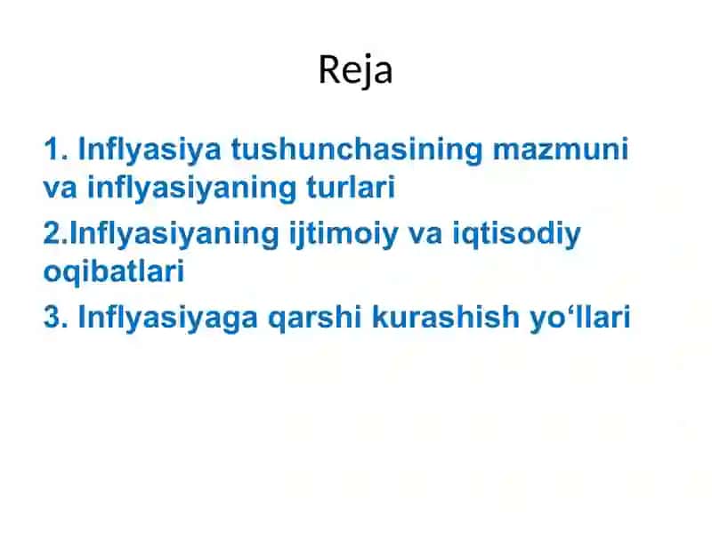 Inflyasiya va uning turlari.Inflyasiya va uning turlari, pulning barqarorligini ta’minlash yo’llari 2