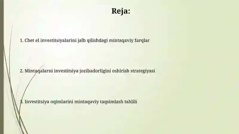 Investitsion muhitni yaxshilash bo'yicha mintaqaviy strategiyalar 2