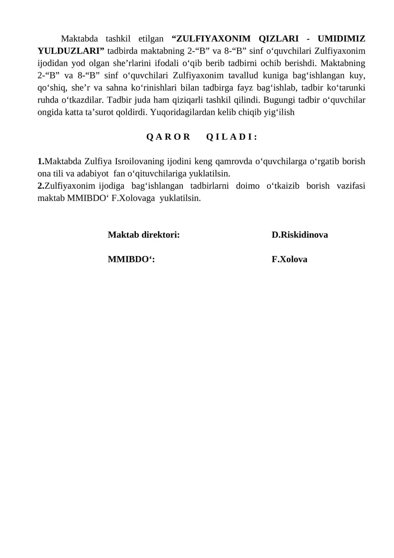 ZULFIYAXONIM QIZLARI - UMIDIMIZ YULDUZLARI 2
