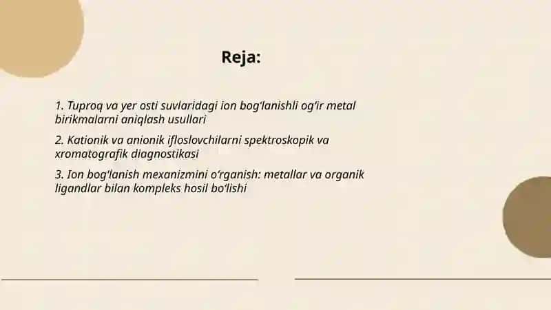 Tuproq va yer osti suvlaridagi ion bogʻlanishli birikmalarni aniqlash usullari 2