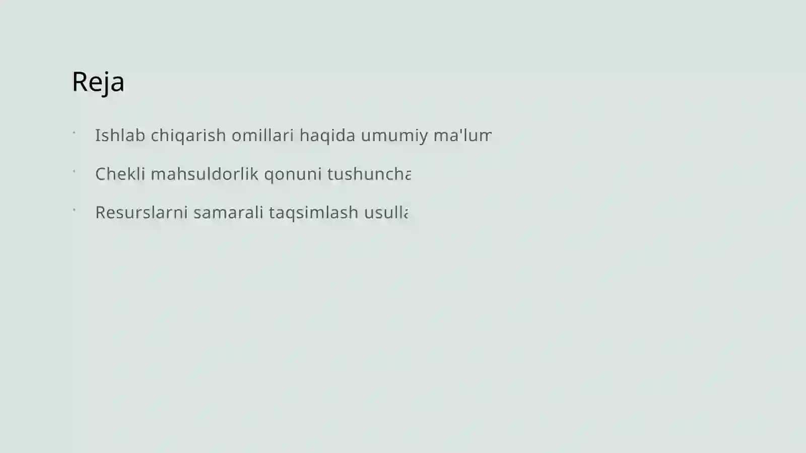 Ishlab chiqarish omillari va ishlab chiqarish omillarining chekli mahsuldorligining kamayish qonuni 2