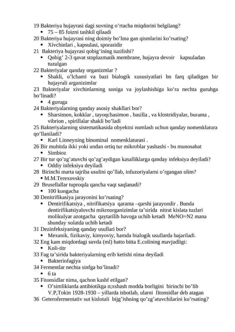 "MIKROBIOLOGIYA" FANIDAN TEST SAVOLLARI 2