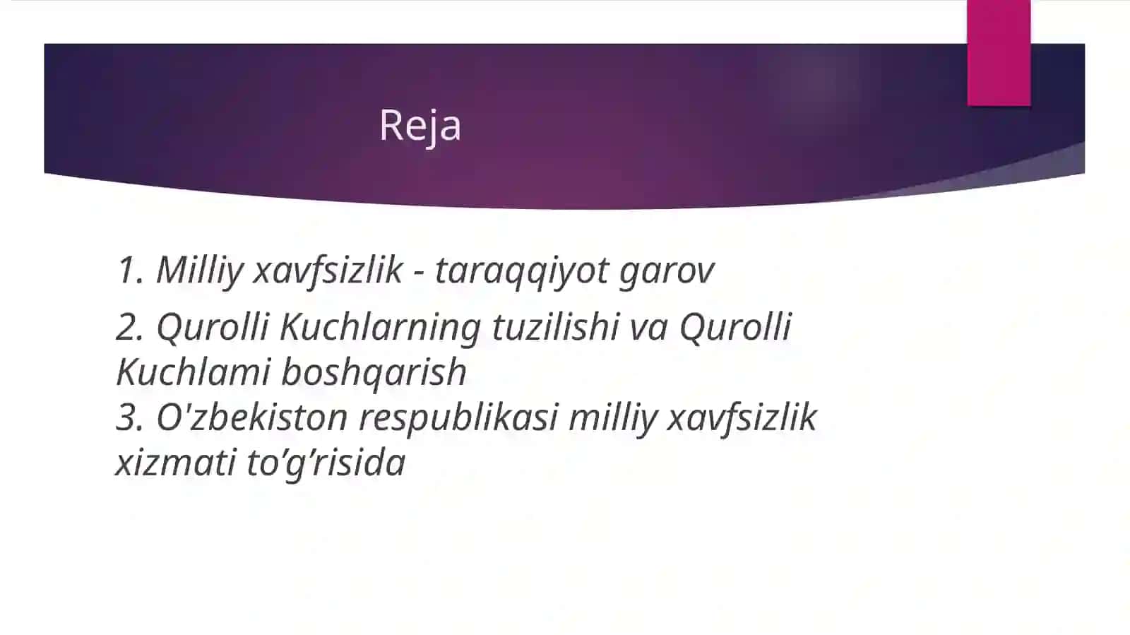 Milliy xavfsizlikni ta'minlash borasida amalga oshirilgan ishlar 2