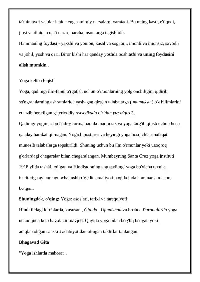 Yoga Usuli. Kelib chiqishi va hozirda qo'llanilishi 2