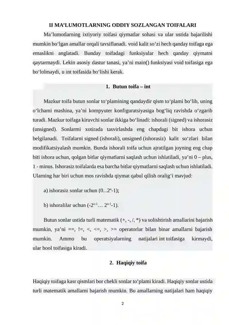 Sozlangan Ma'lumotlar Toifalari 2