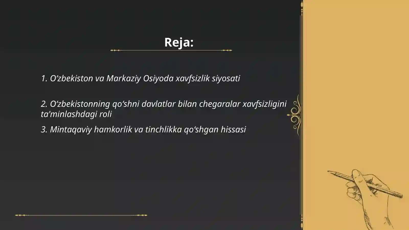 Oʻzbekistonning Markaziy Osiyoda tinchlik va barqarorlikni ta’minlashdagi oʻrni 2