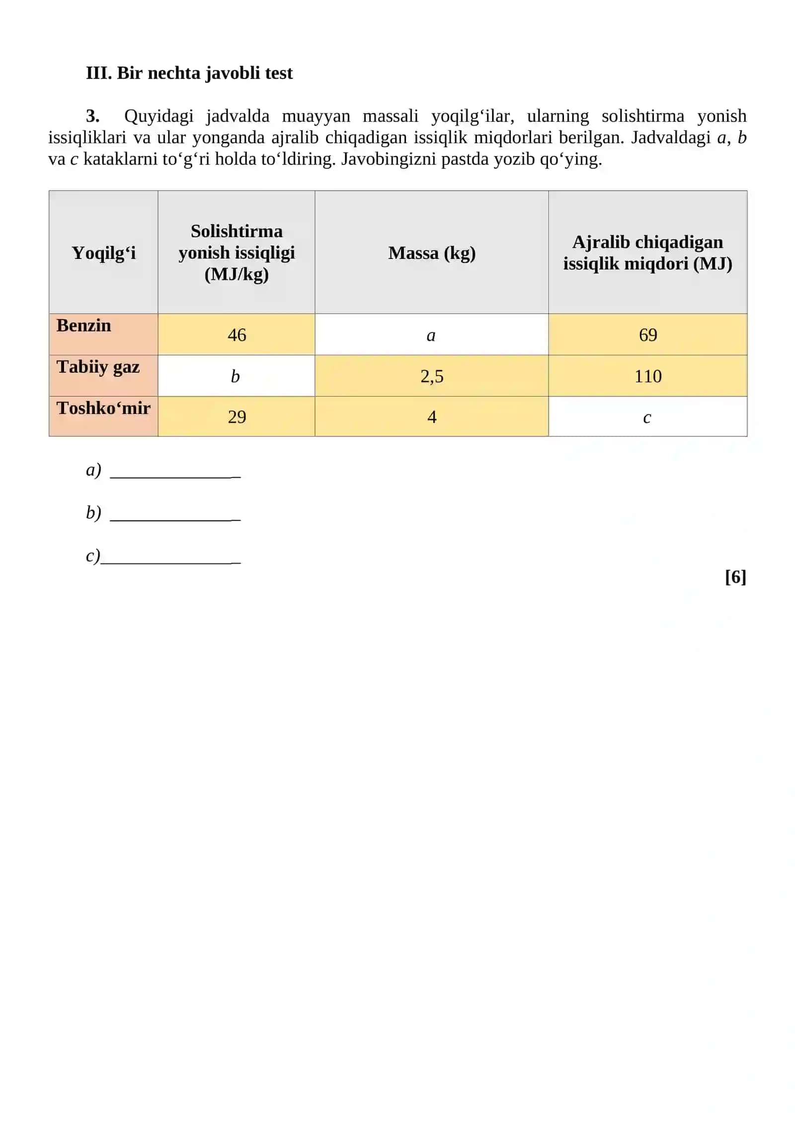 Umumta’lim maktabning 2024-2025 o‘quv yili 9-sinf o‘quvchilarining fizika fanini o‘zlashtirish darajasini aniqlash uchun test, savol, masala va topshiriqlar varianti 2
