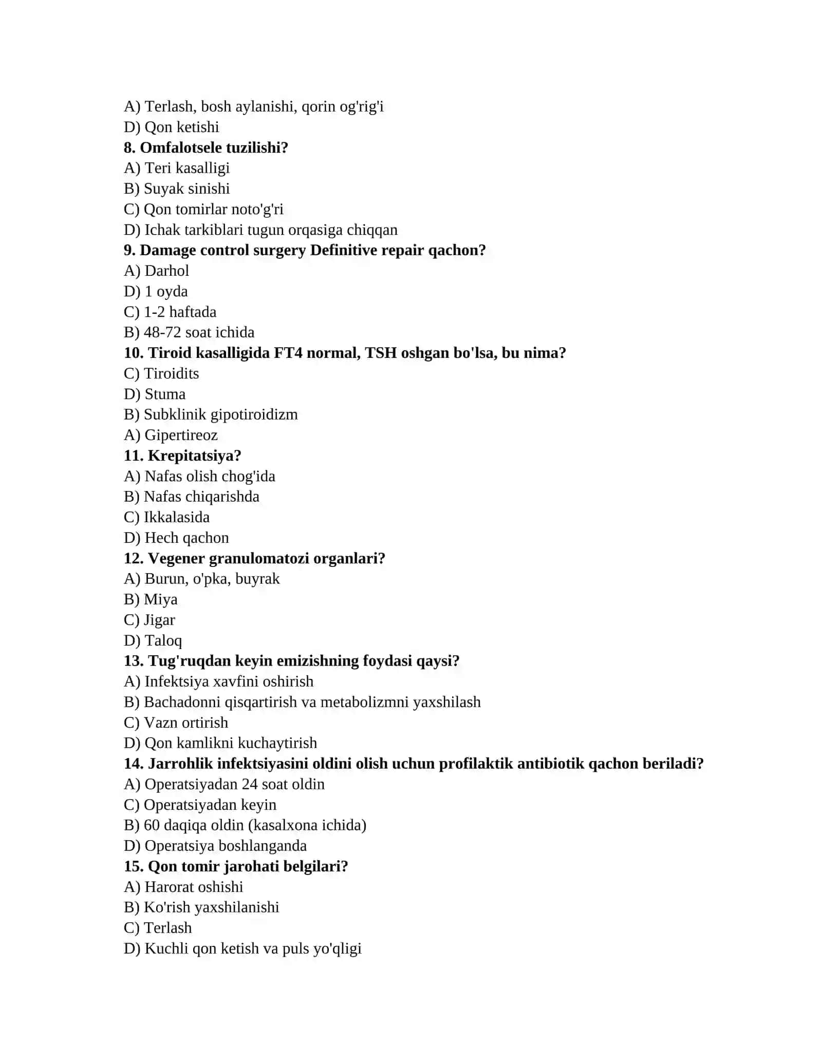 Dermatologiya savollari TAYYORGARLIK TEST TO'PLAMI (Terapiya, Jarrohlik, Akusherlik-ginekologiya) 2