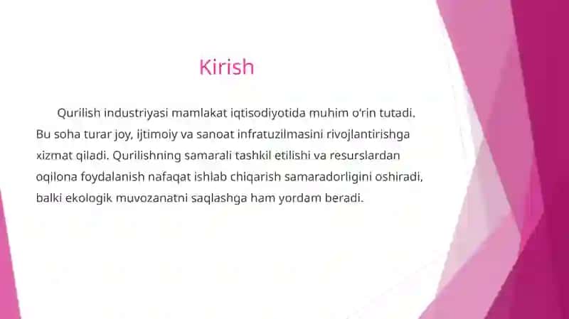 Qurilish industriyasining ishlab chiqarish va resurs salohiyati va undan oqilona foydalanish yo‘llari 2