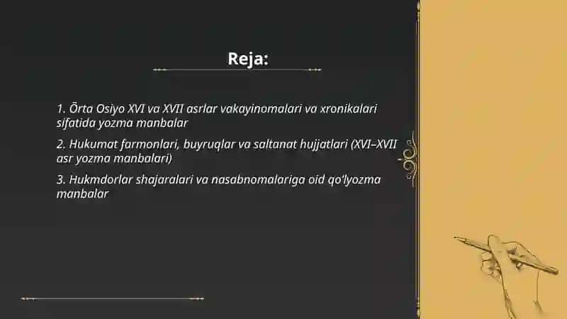 Õrta Osiyoning XVI VA XVII asrlar tarixiga oid yozma manbalar 2