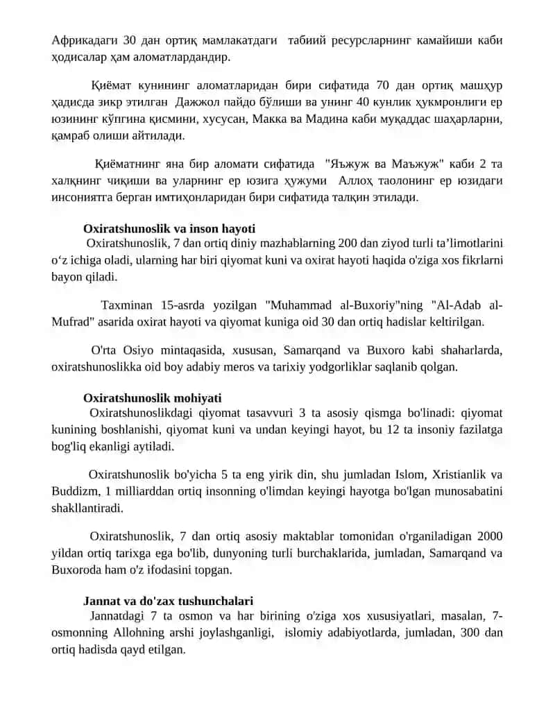 Esxatalogiyaning mohiyati: qiyomat va oxirat dunyosi 2