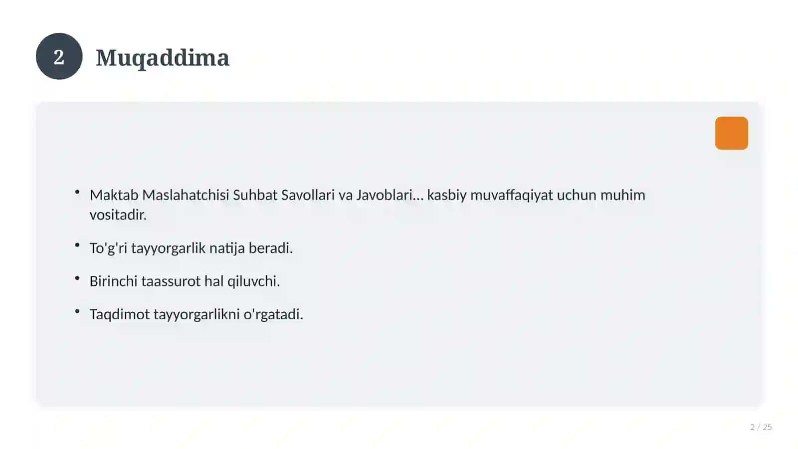 Maktab Maslahatchisi Suhbat Savollari va Javoblari – Tayyorlovchi Qo‘llanma 2